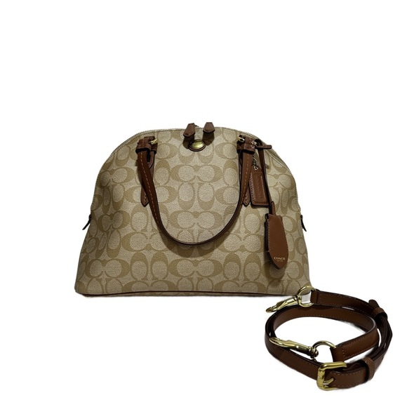 Coach Peyton Cora F24606 Tan Signature Coated Canvas Domed Satchel Bag - Picture 1 of 7